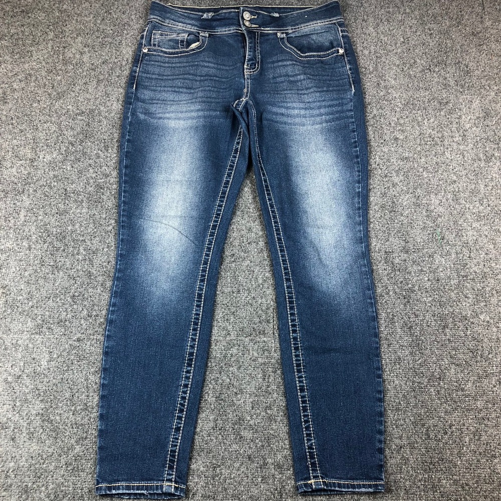 Gemma‎ Rae Womens Size 11/30 32x28 Skinny Jeans Dark Wash Double Button Crystal
